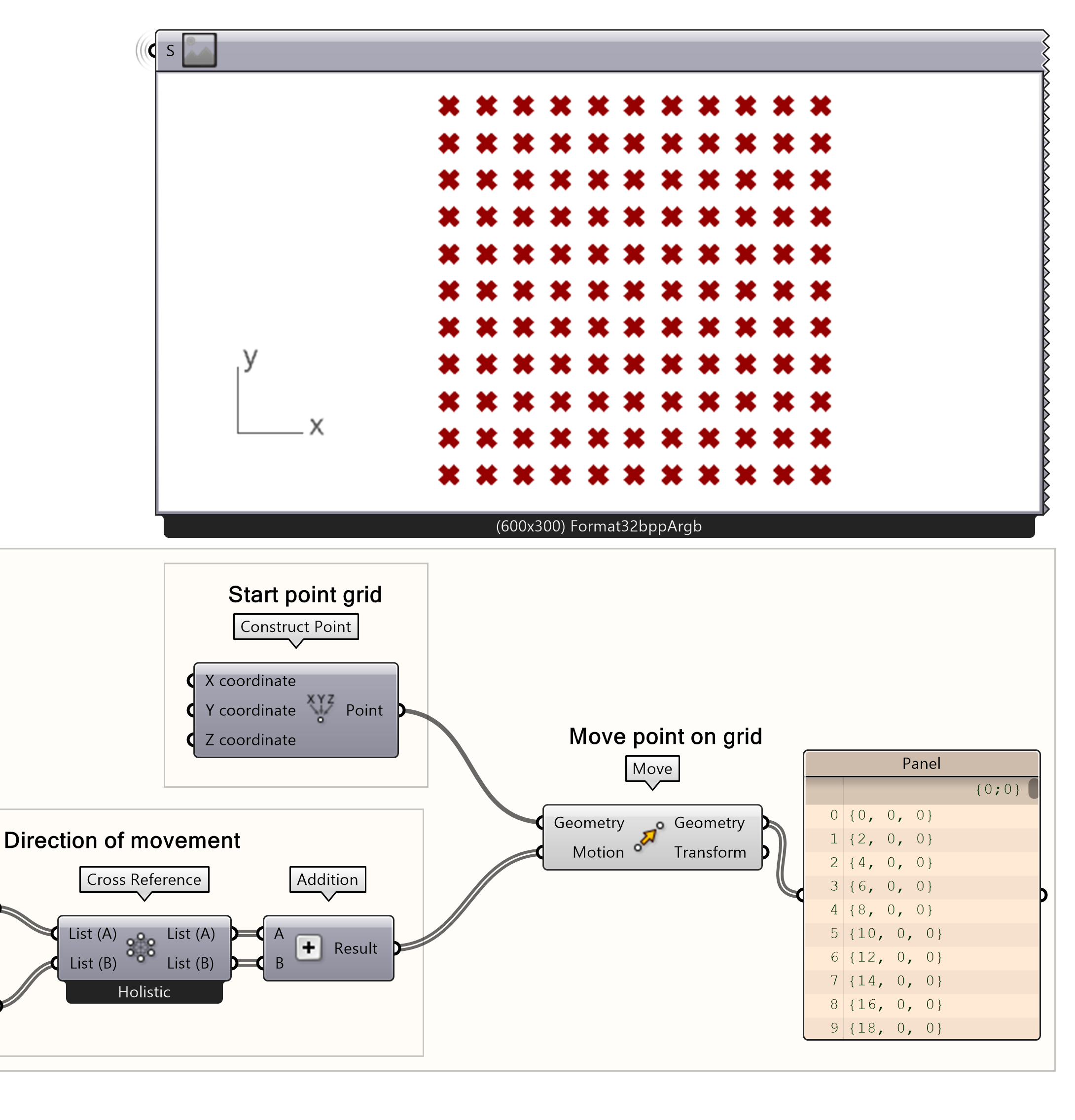 Create a matrix of points using cross-reference