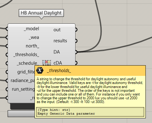 Default values Annual Daylight Simulation