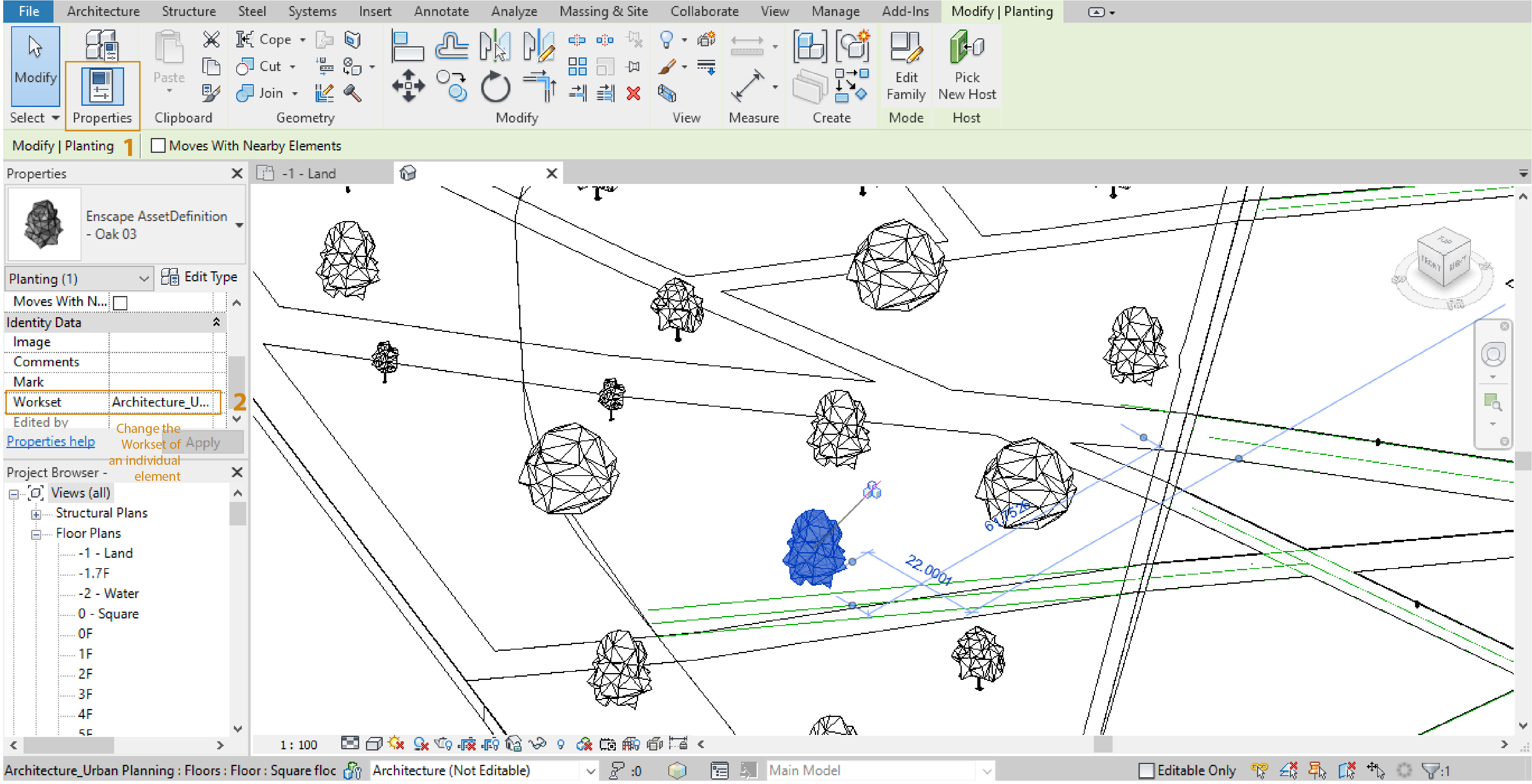 How to change the workset of an element in Revit 2021