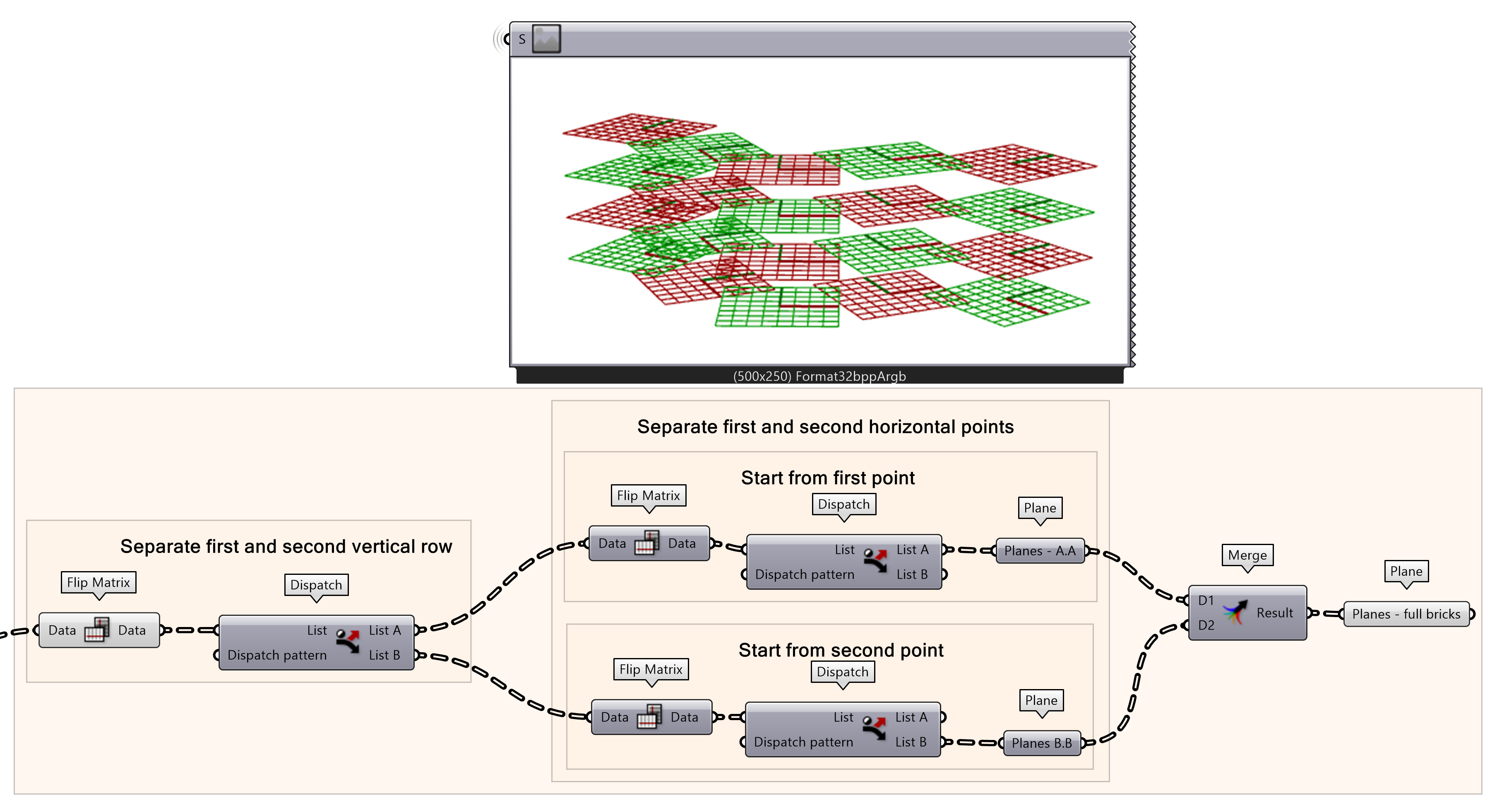 Selecting planes in 'stretcher bond' pattern