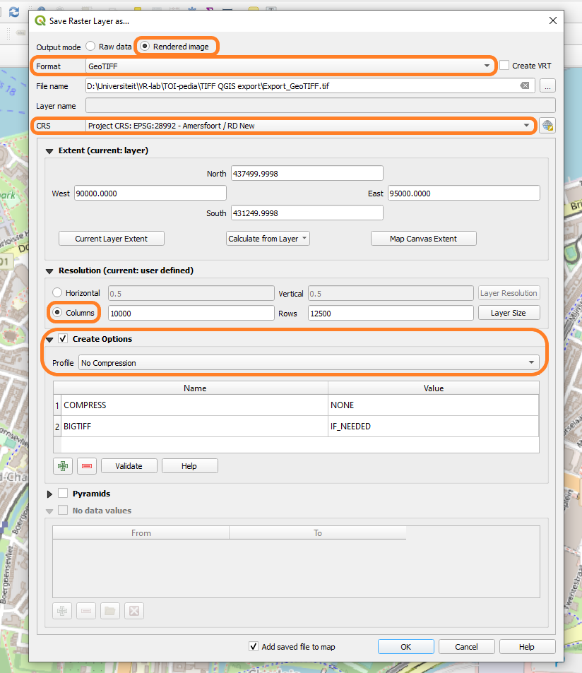 Figure 4: GeoTIFF export options.