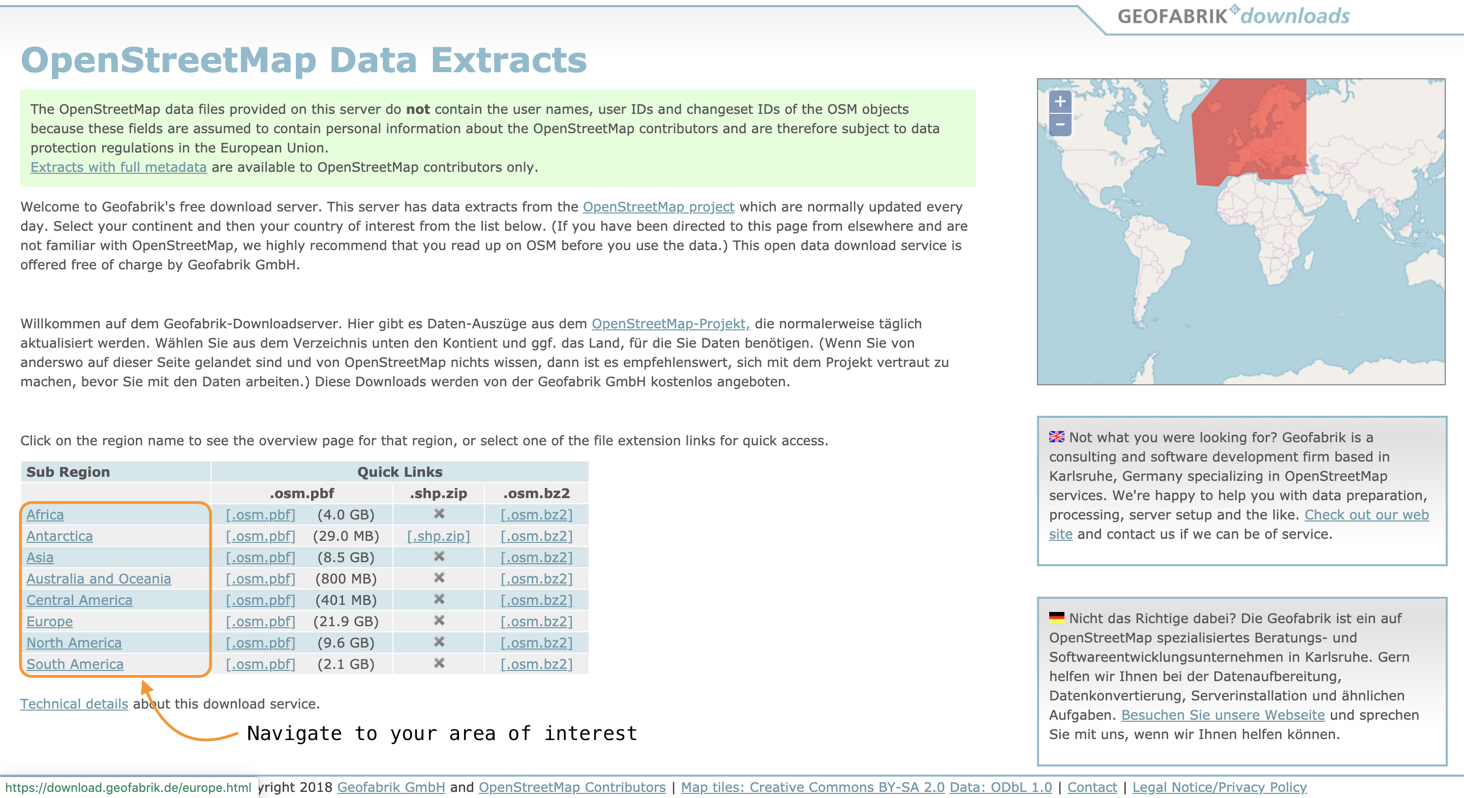 Geofabrik download page