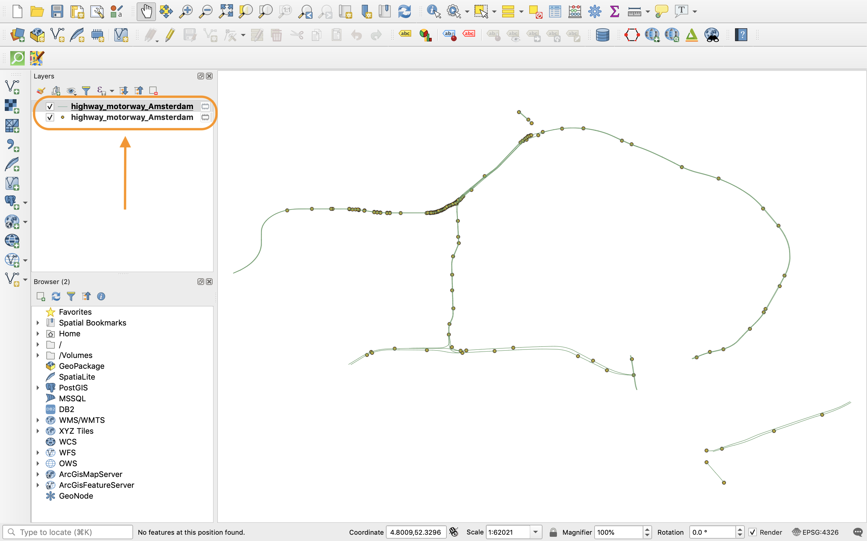 QuickOSM query results shown on the map canvas and layers list