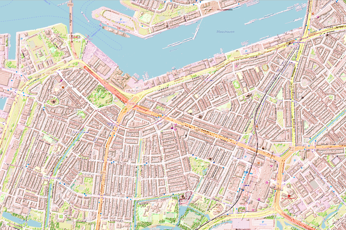 Figure 1. Example of a TIFF image made in QGIS. Showing a combination of the AHN3 height map and OSM.