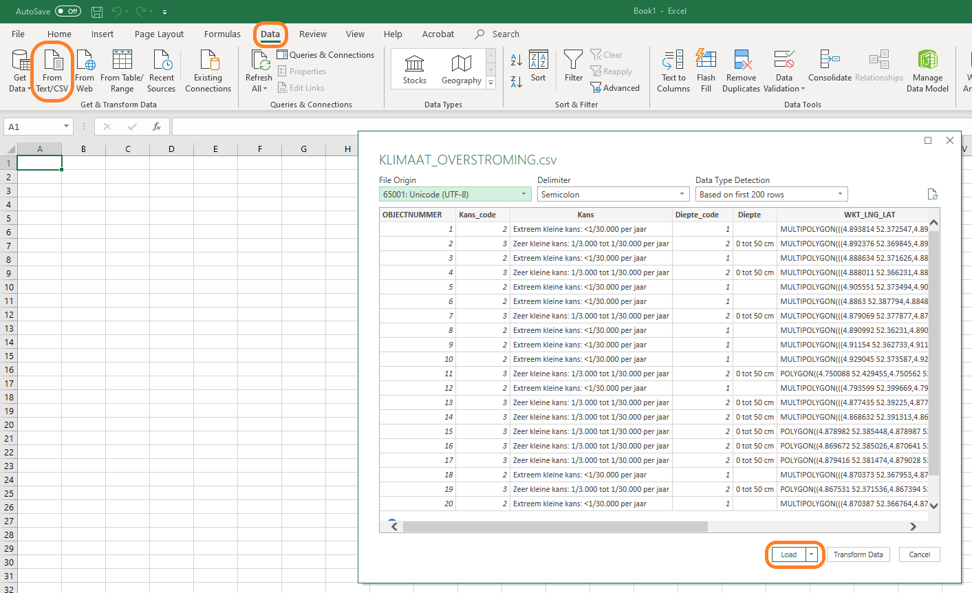 Correctly importing CSV into Excel