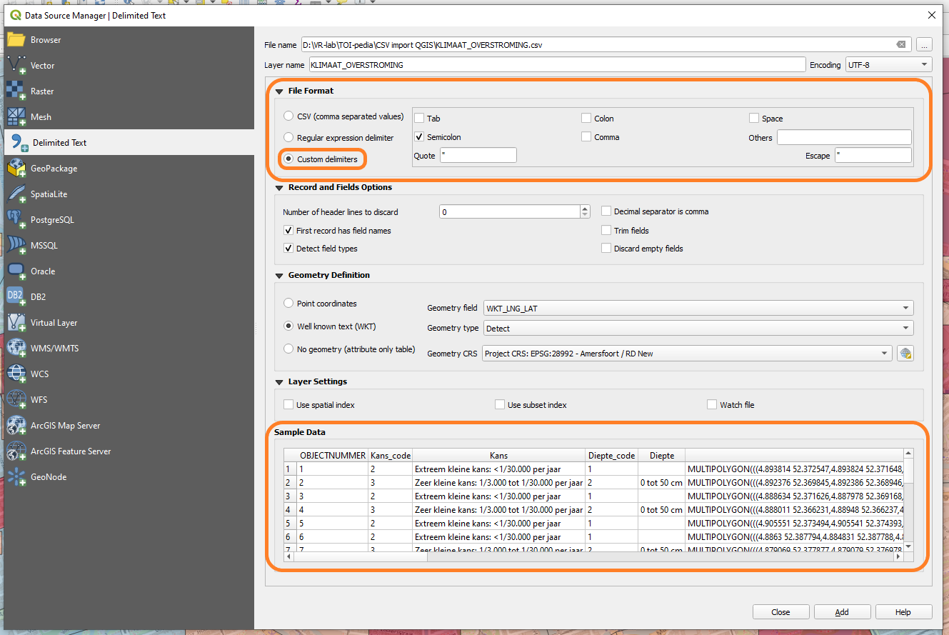 Changing delimiter settings in QGIS