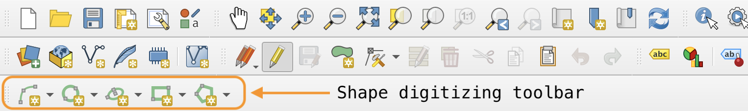 Shape digitising toolbar icons