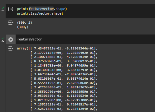 Results of generating a random dataset of two numbers