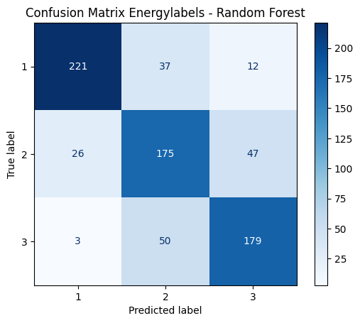 Confusion matrix of showing the prediction accuracy of the energy label