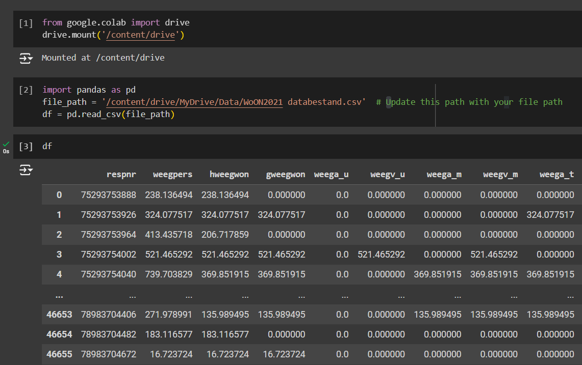 A view into loading the dataset in Google Colab