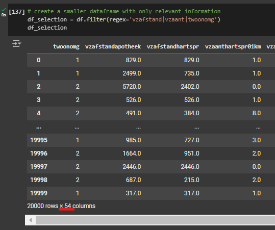 the distance features are now stored inside a variable ‘df_selection’