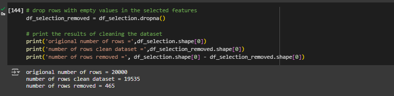  the number of removed rows matches the number of null values from the previous section