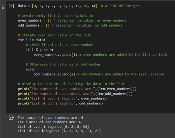 Result of the loop shown using print function.