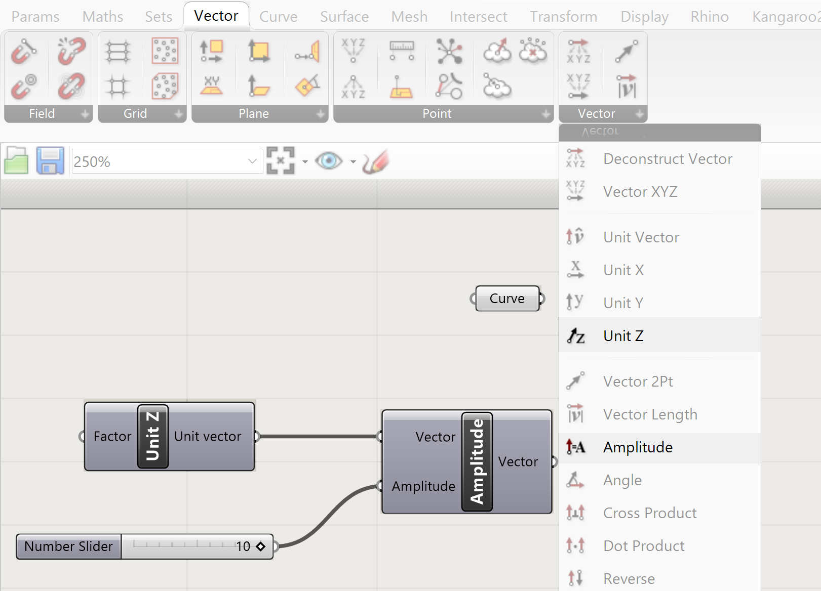 Connect an amplitude to the vector output