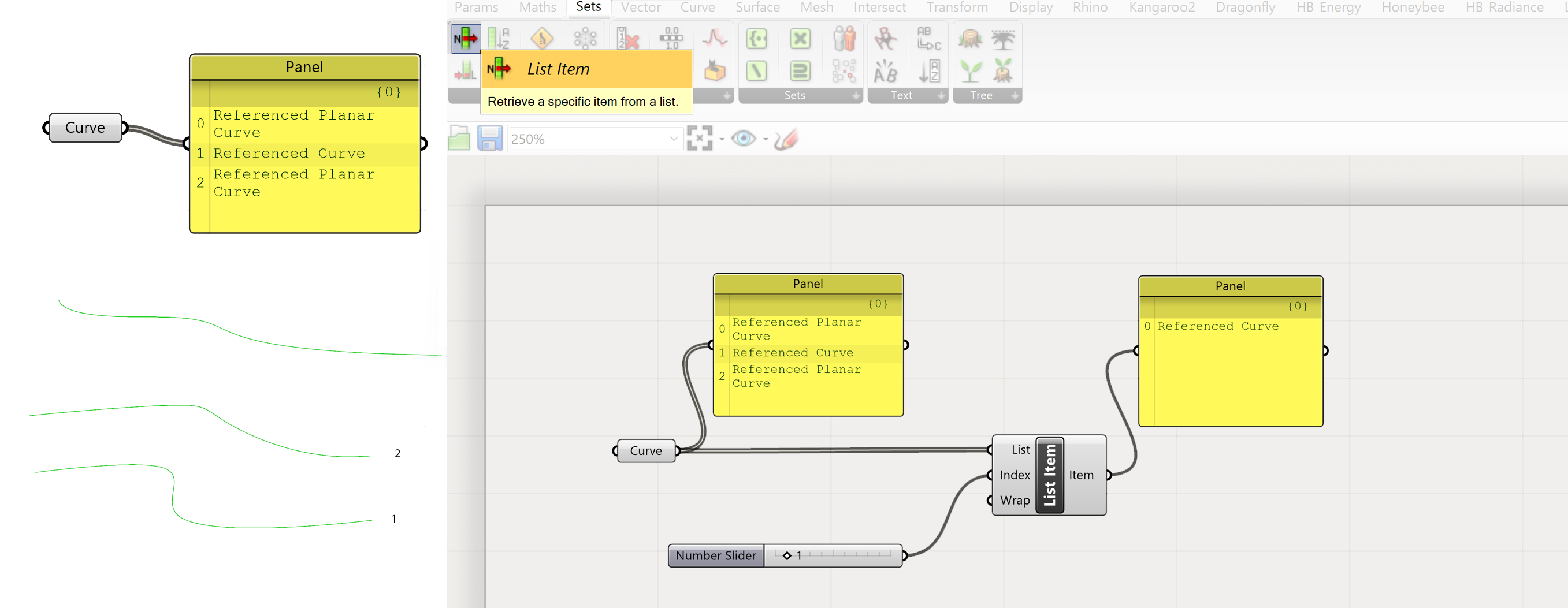 Using List Item to choose curves