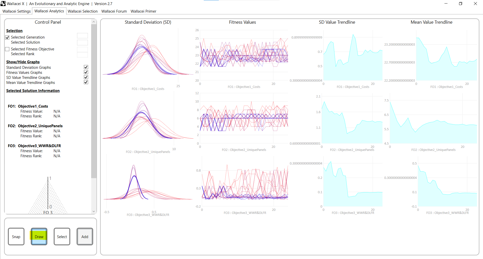 Showing results in the Wallacei Analytics tab