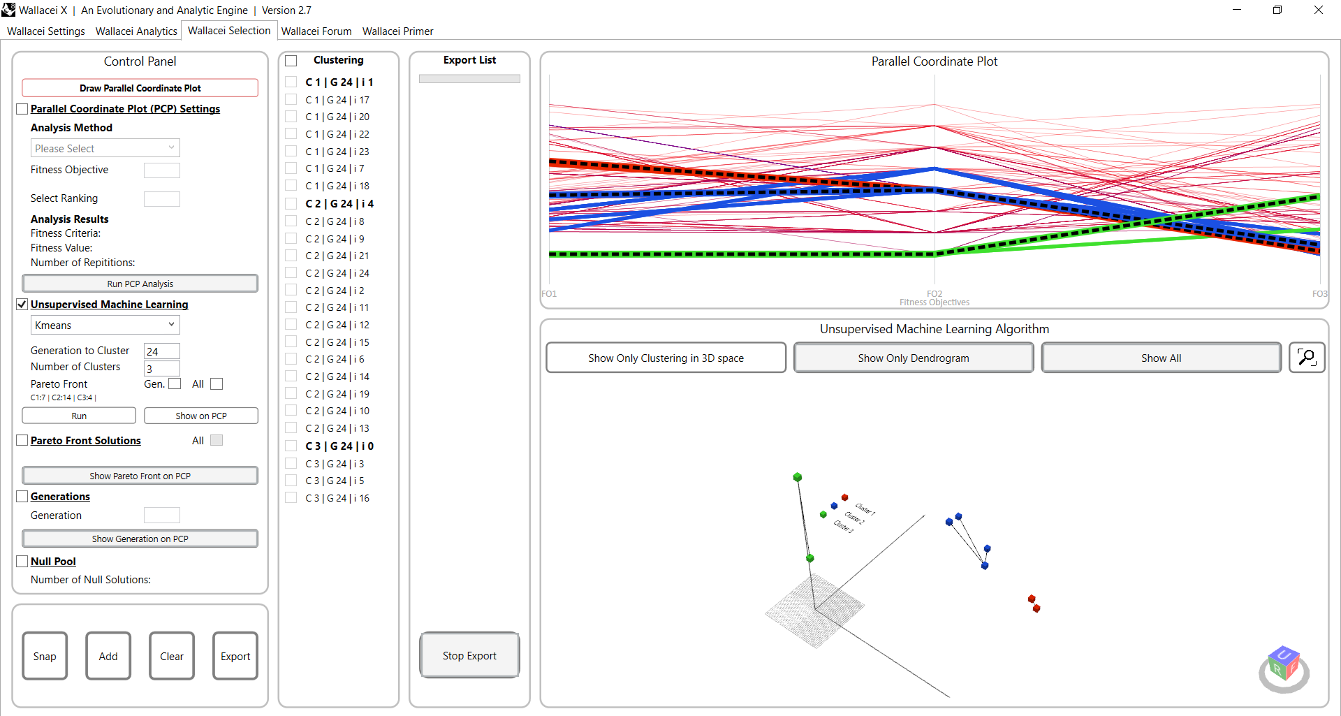 Clustering solutions in Wallacei X