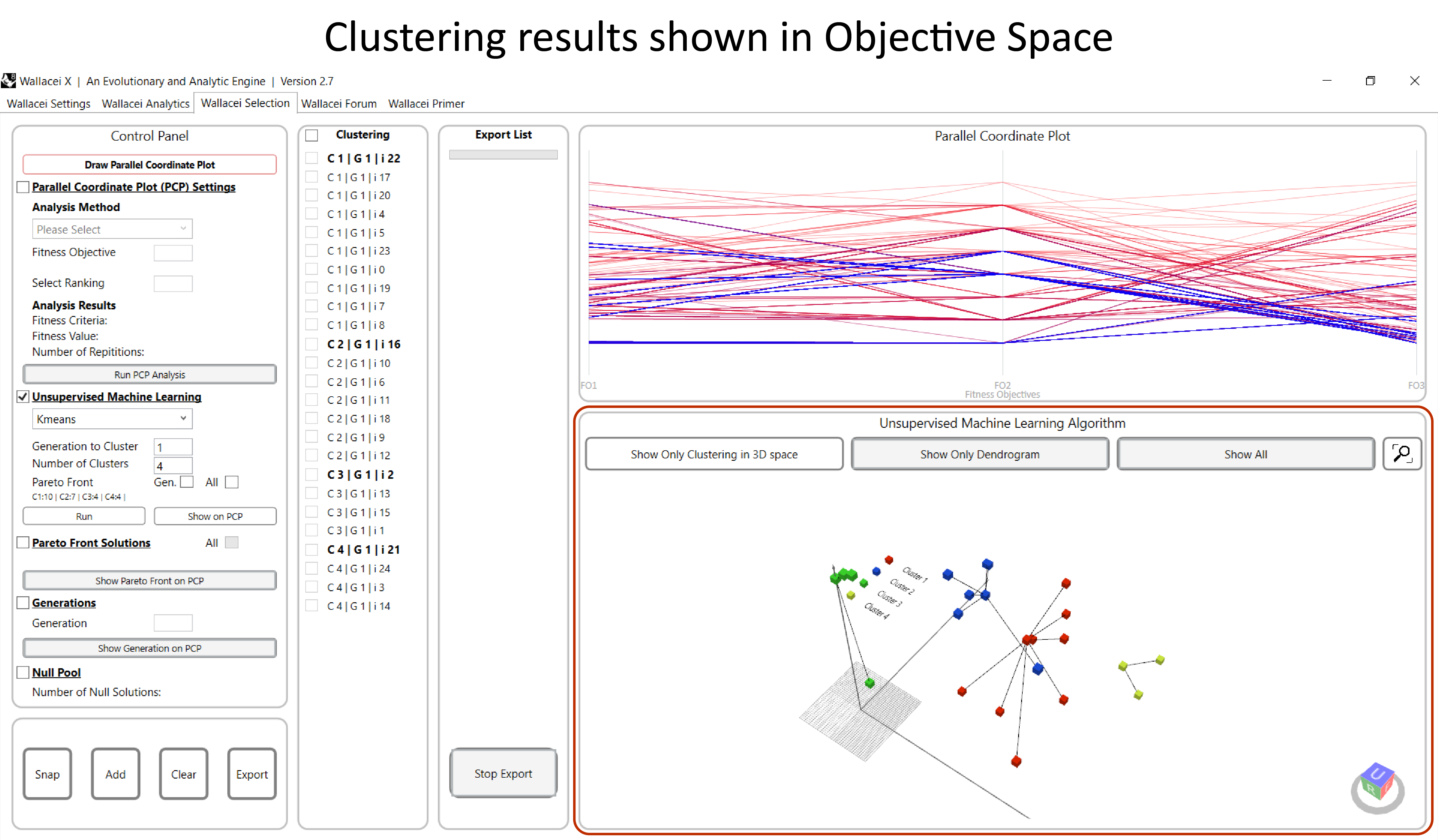 Clustering results shown in Objective Space