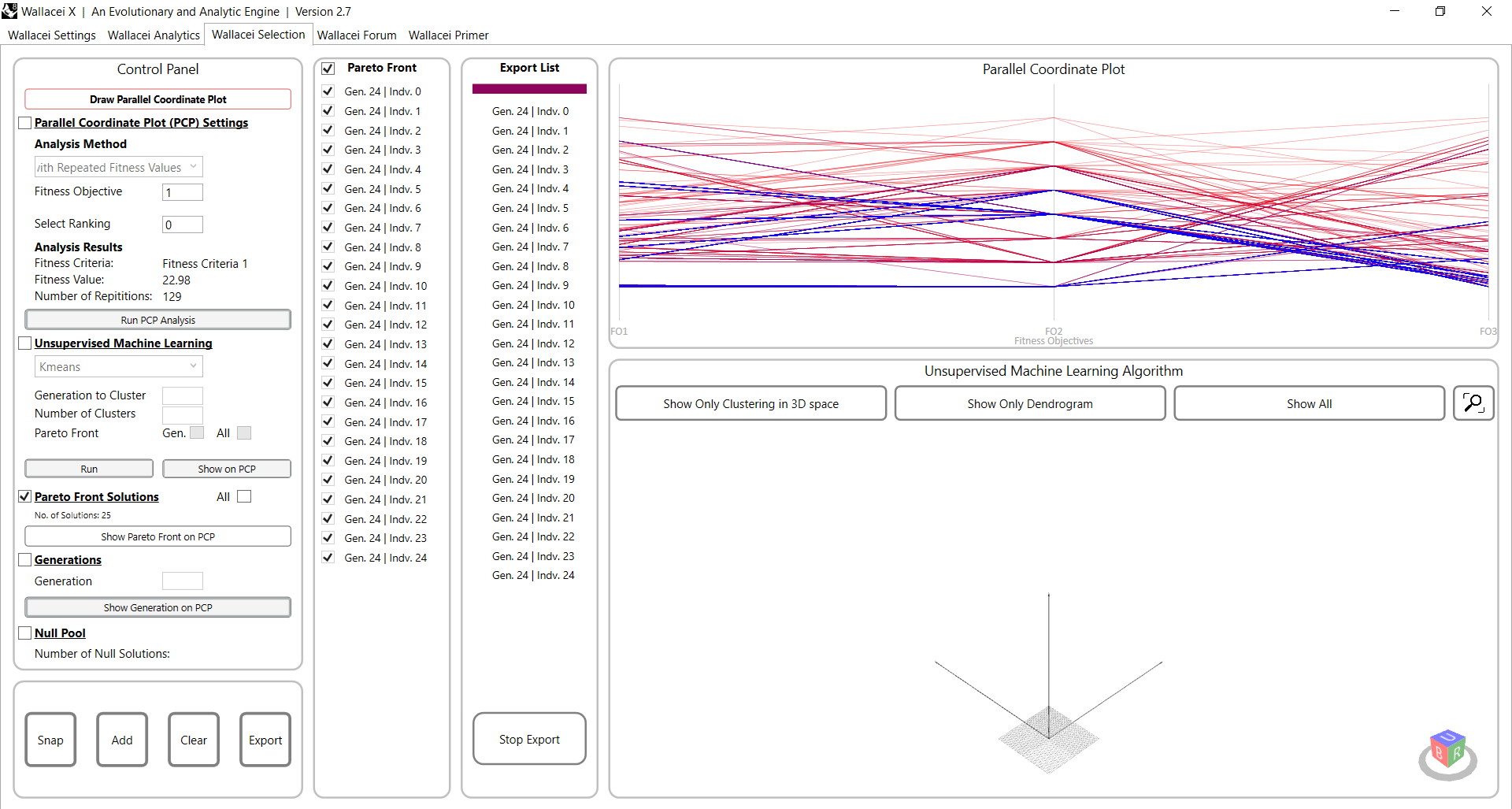 Wallacei X Selection tab after exporting phenotypes