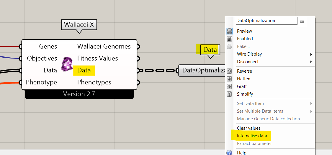 Internalise ‘Data’ output Wallacei 