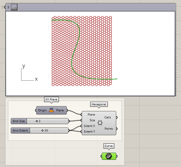 Set one curve in the hexagonal grid