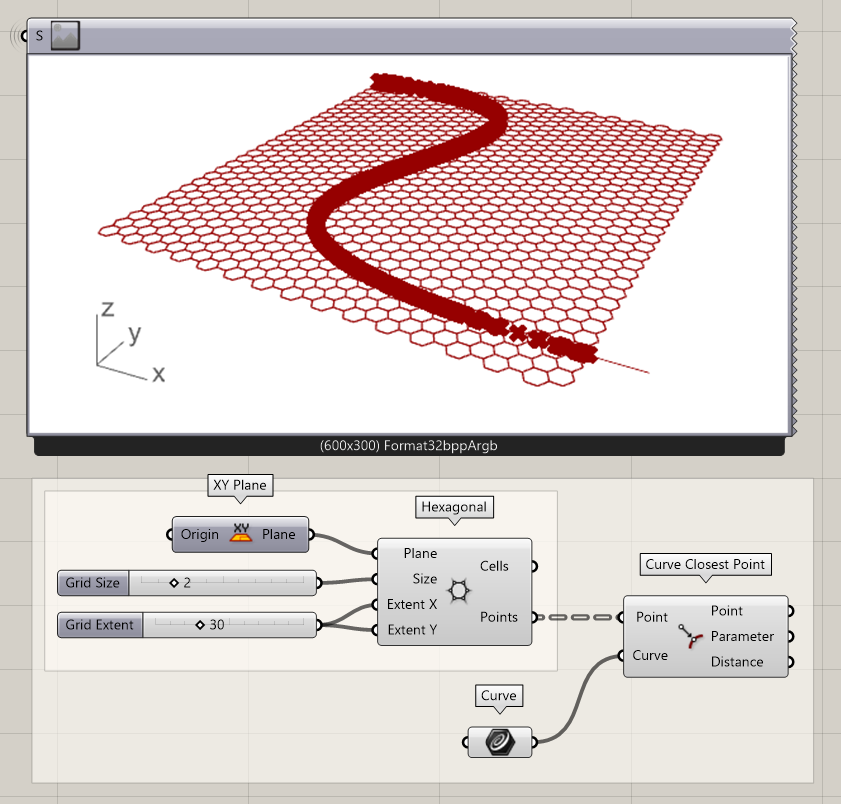 Find the Distance between curve and hexagon centers