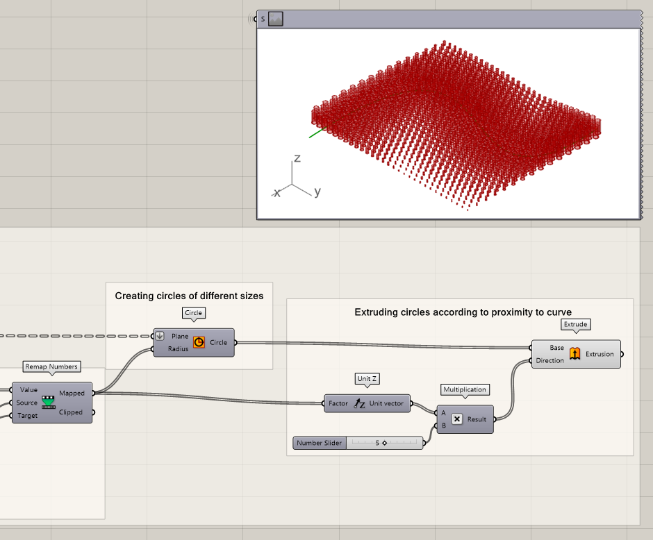 : Extrude the circles based on distance