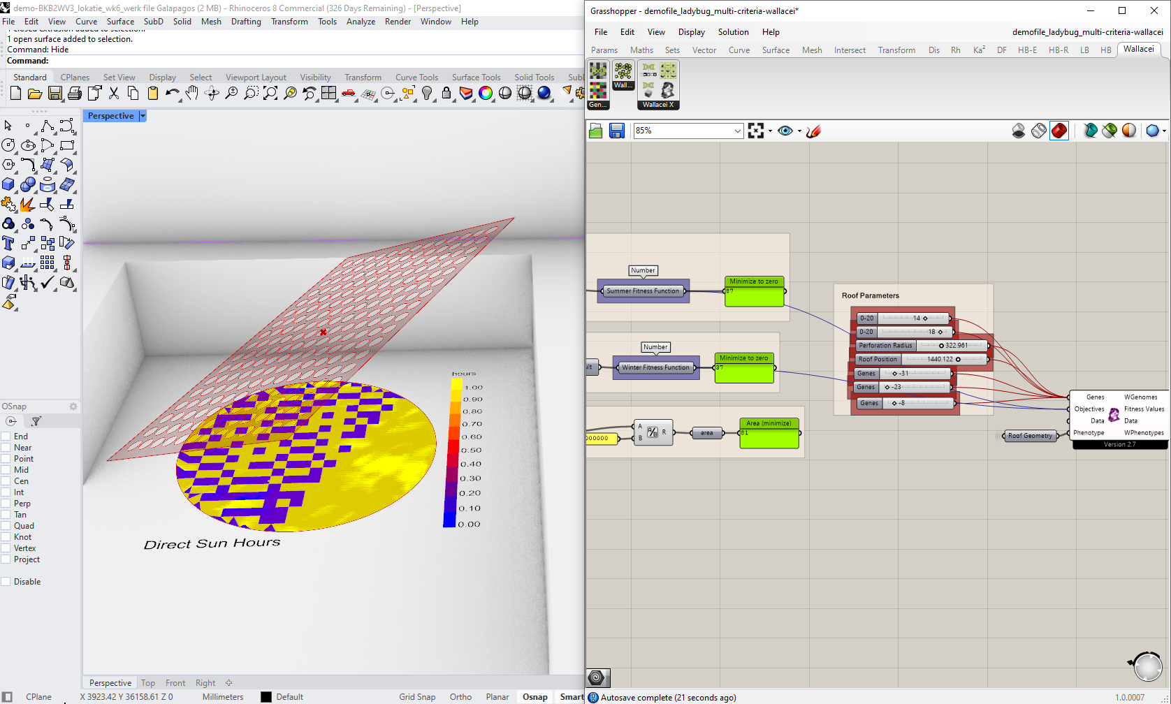 Design optimization of a test roof structure in Grasshopper