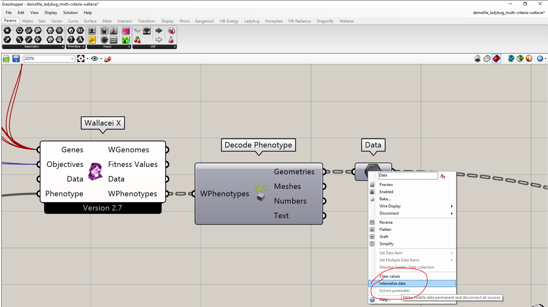 use decode component to retrieve the geometry from the Wallacei X component 