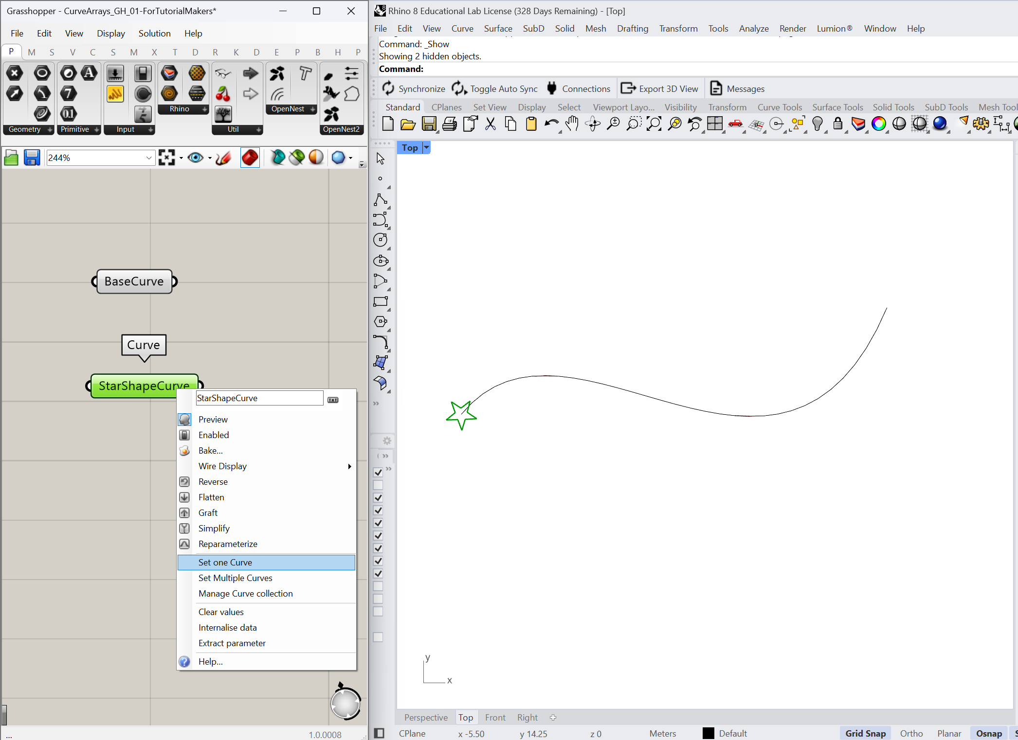 Setting the base curve and the star shaped curve