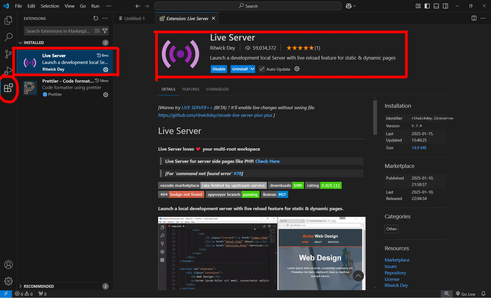 install extension Live Server (as of early 2025)