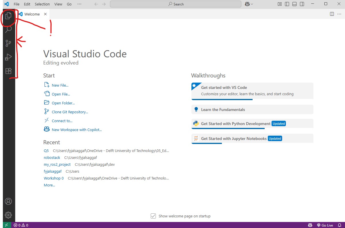 VS Code side bar menu