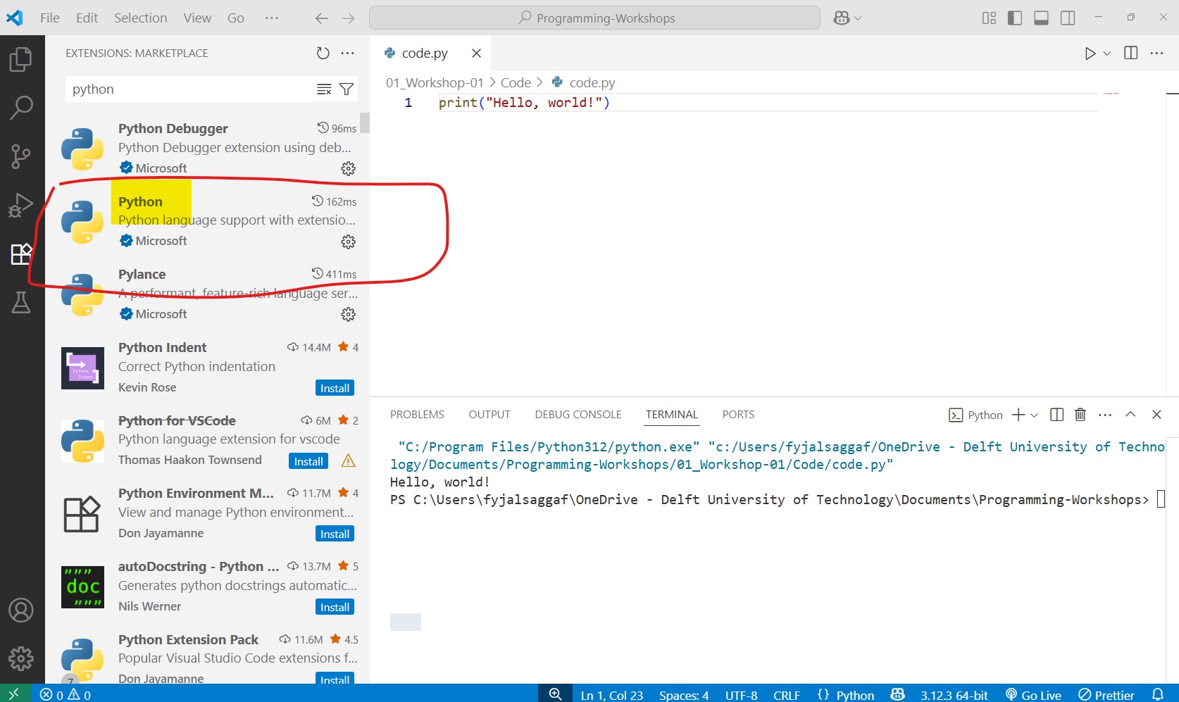 Python extension on VS Code