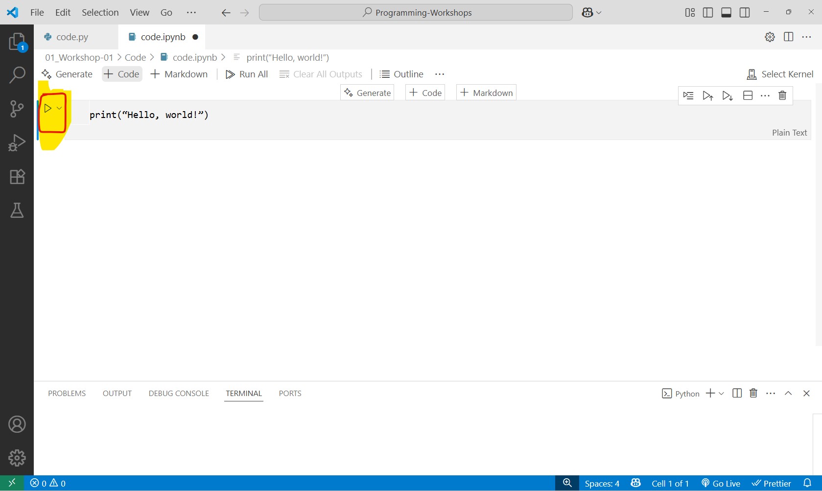 click βexecute cellβ then select any Python environment