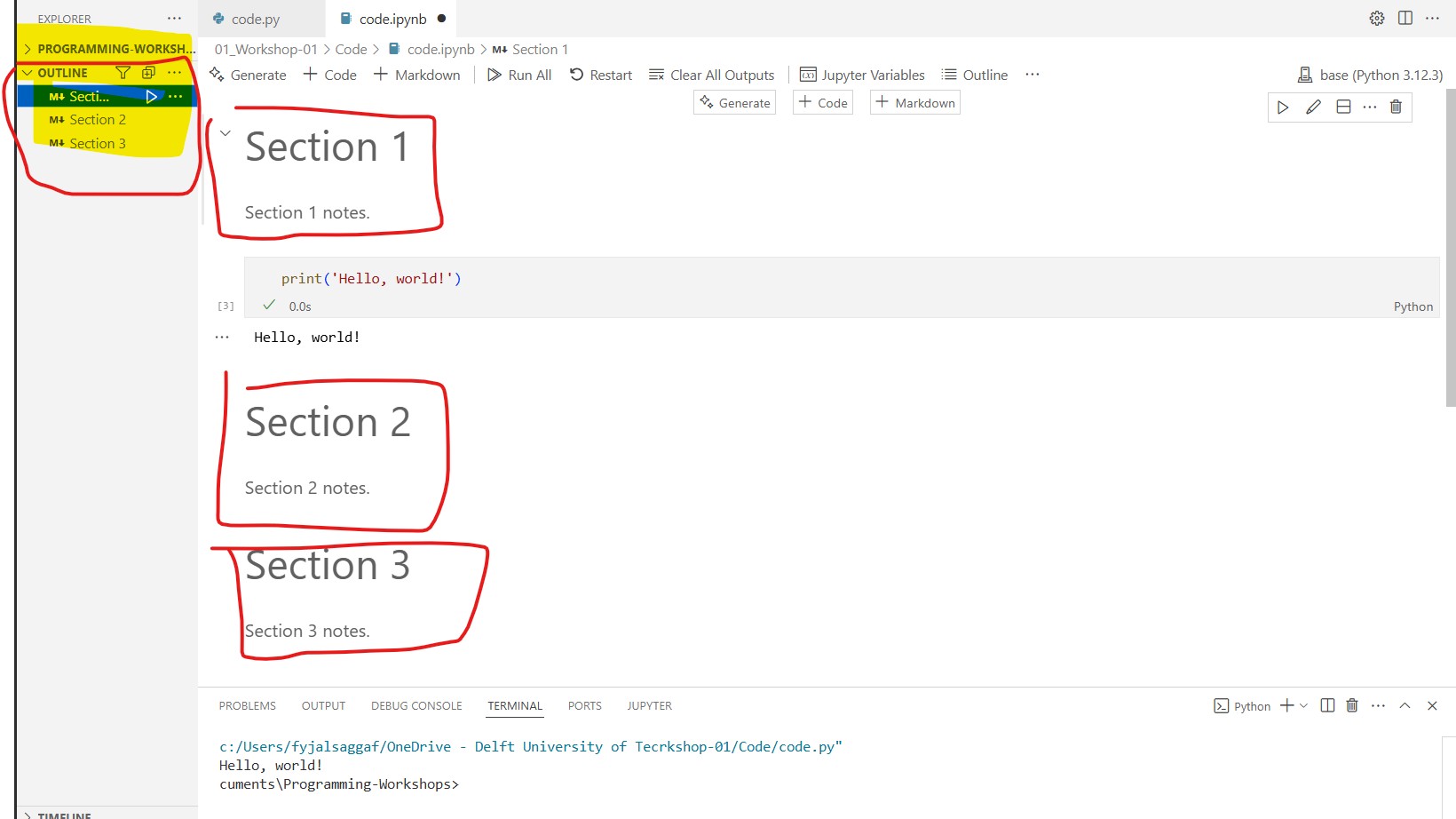 adding headers using the hashtag β#β will include it in the Explorer outline.