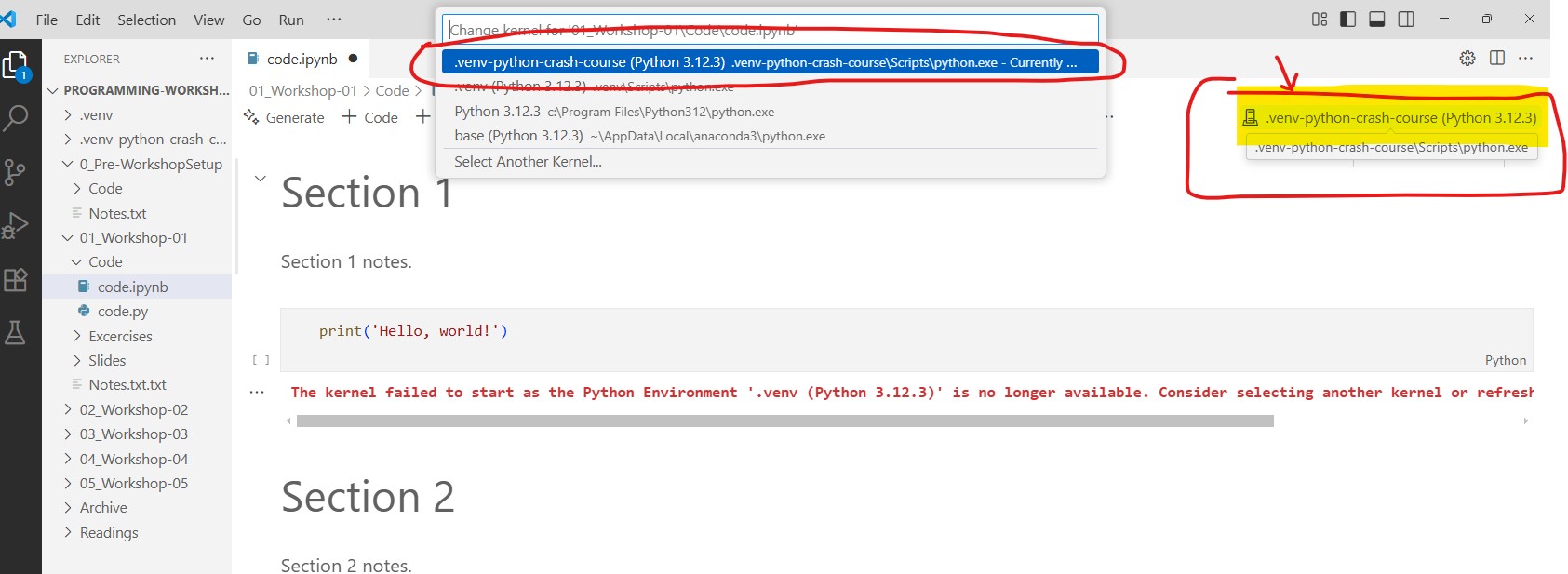 update the Jupyter Notebook kernel to your new virtual environment