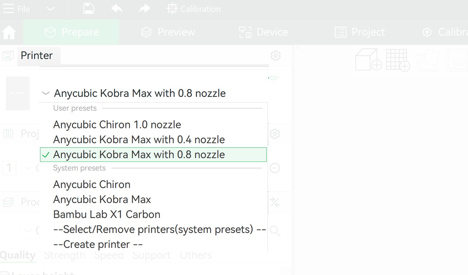 LAMA - Kobra Max printer selection 